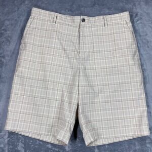 Adidas Golf Shorts Mens 38 Tan Beige Plaid Flat Front Stretch Performance